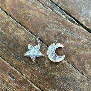 Silver Star and Moon Earrings